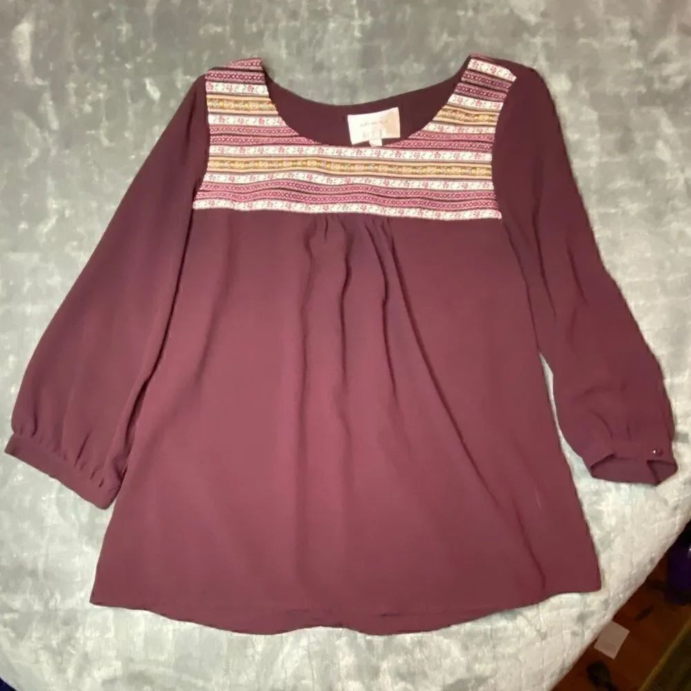 Skies are Blue Maroon Sheer Top with lots of color